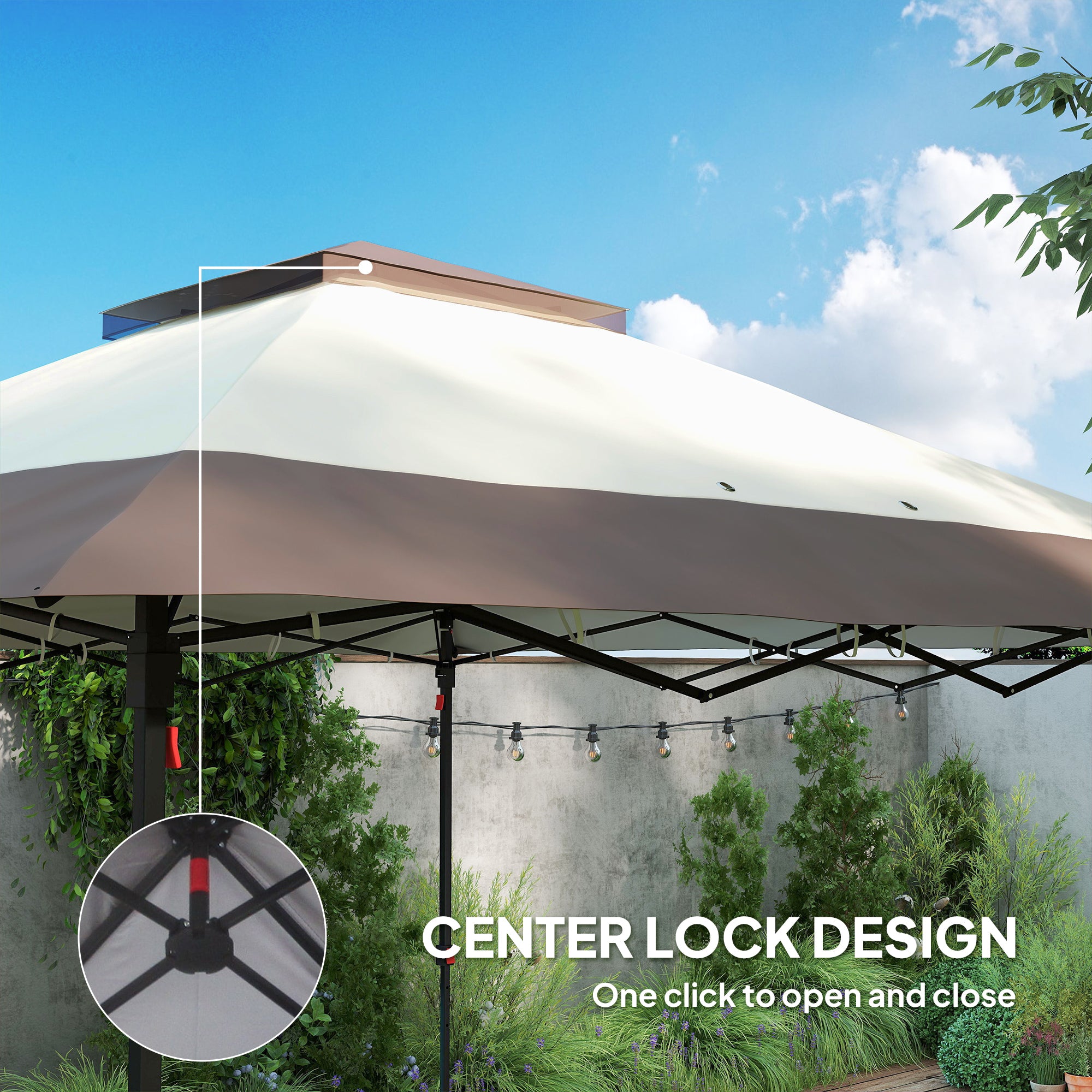 Outsunny 3.6 x 3.6 m Pop up Gazebo with Netting, Height Adjustable Party Tent Instant Canopy Sun Shade Shelter, Khaki