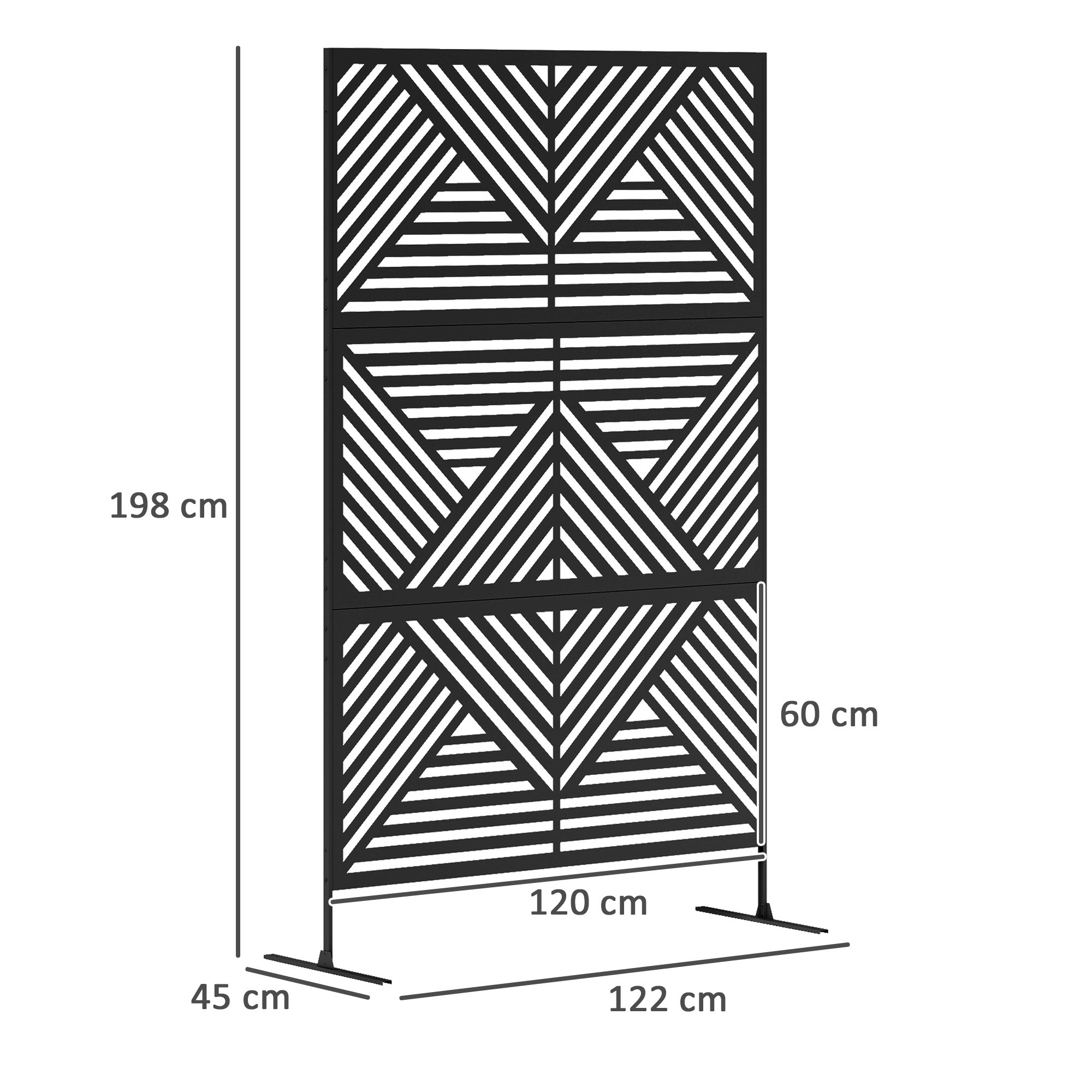 Outsunny Decorative Garden Privacy Screen with Stand, 6.5FT Freestanding Metal Outdoor Divider, Decorative Privacy Panel with Expansion Screws for Garden Pool Hot Tub, Rhombus Style, Black