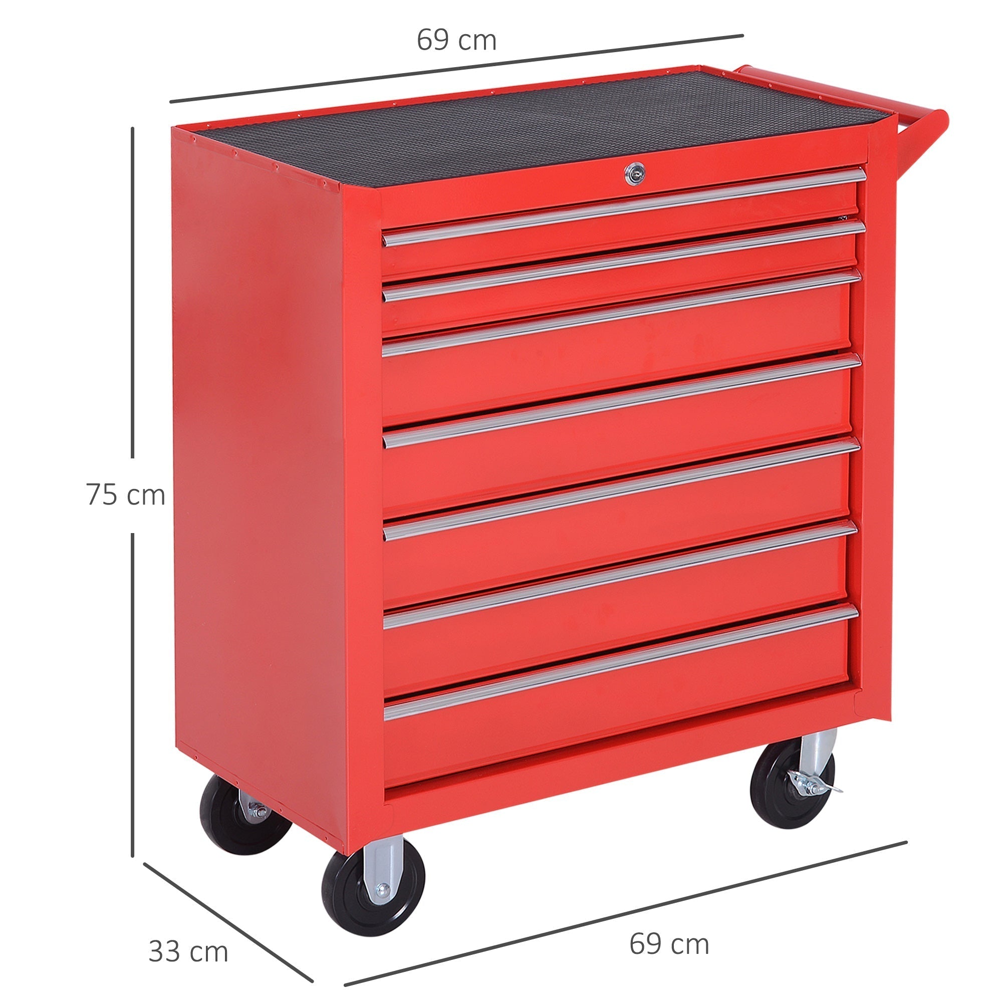 DURHAND Tool Box Chest on Wheels, 7-Drawer, Lockable Metal Tool Cabinet for Garage, Workshop, Red