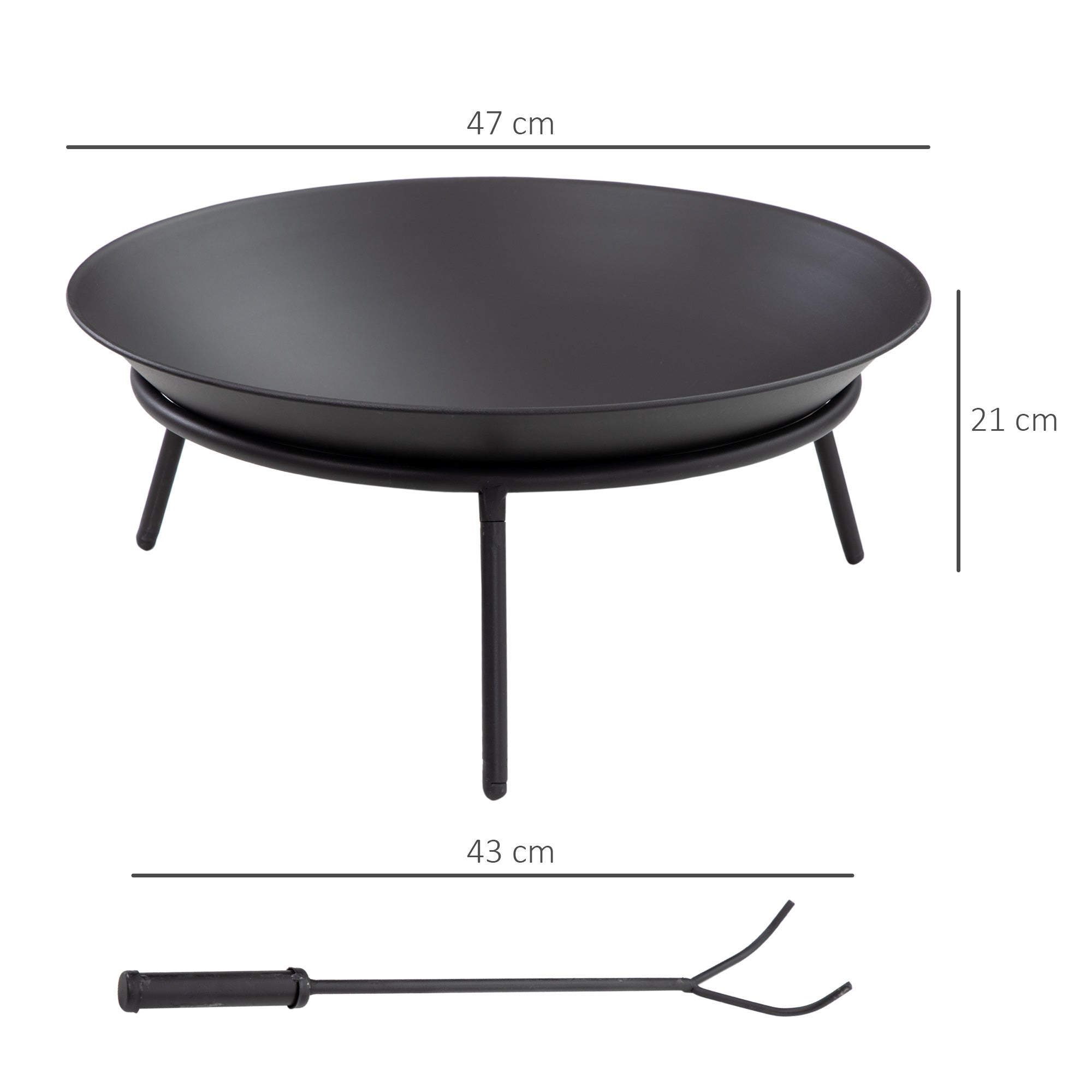 Outsunny Outdoor Fire Pit, Portable Round Firepit with Poker, for Garden, Camping, Bonfire, Picnic, Dia. 47 x 21 cm, Black