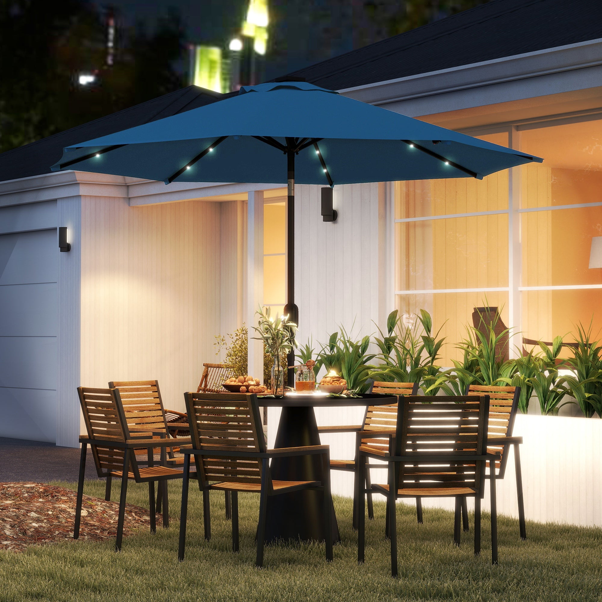 Outsunny 2.7m LED Light Parasol Umbrella - Blue