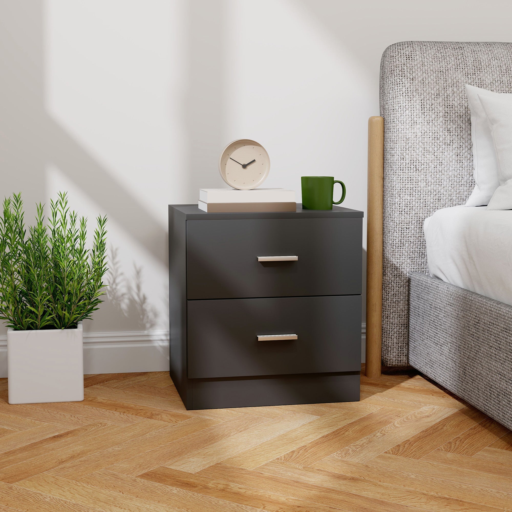 HOMCOM Modern Bedside Table, Beside Cabinet with 2 Drawers, for Bedroom, Living Room, Black