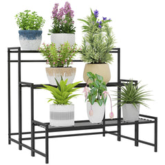 Outsunny Three-Tier Metal Plant Shelf - Black