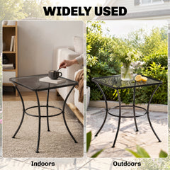 Outsunny 60cm Square Garden Table, Outdoor Metal Bistro Side Desk with Mesh Top, Black