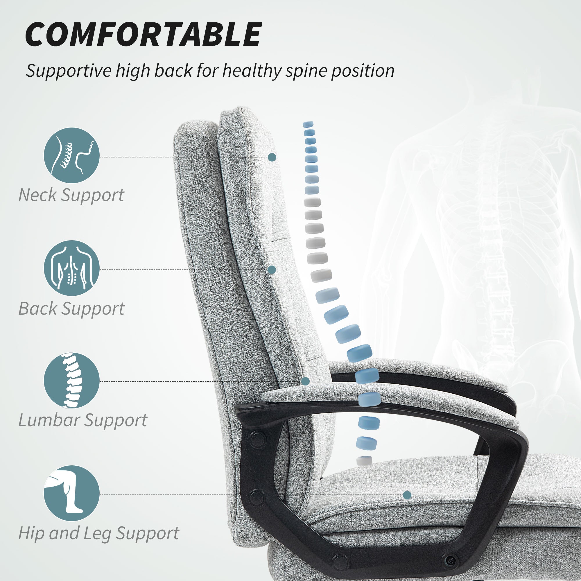 HOMCOM Linen-Look Double-Padded Office Chair - Grey