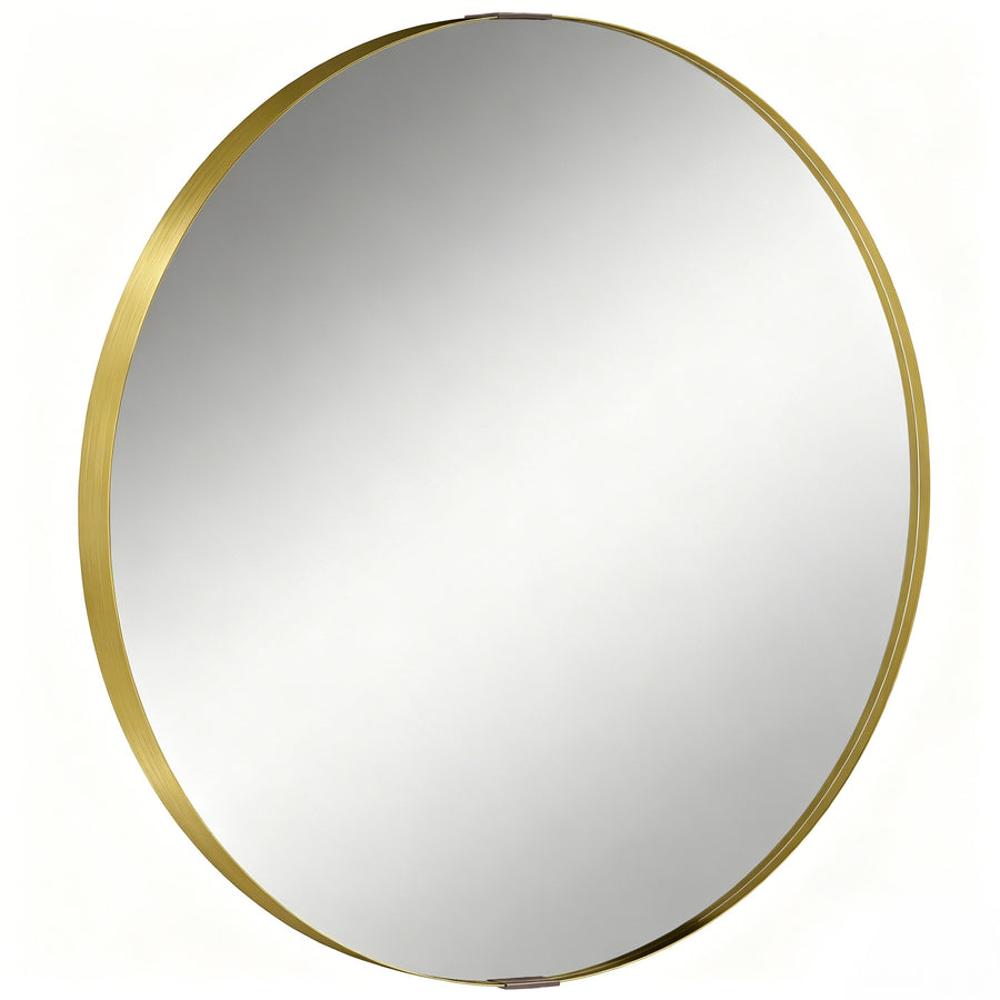 HOMCOM Round Wall Mirror 61 cm, Wall Mounted Bathroom Mirror with Tempered Safety Glass and Aluminium Alloy Frame, Gold Tone