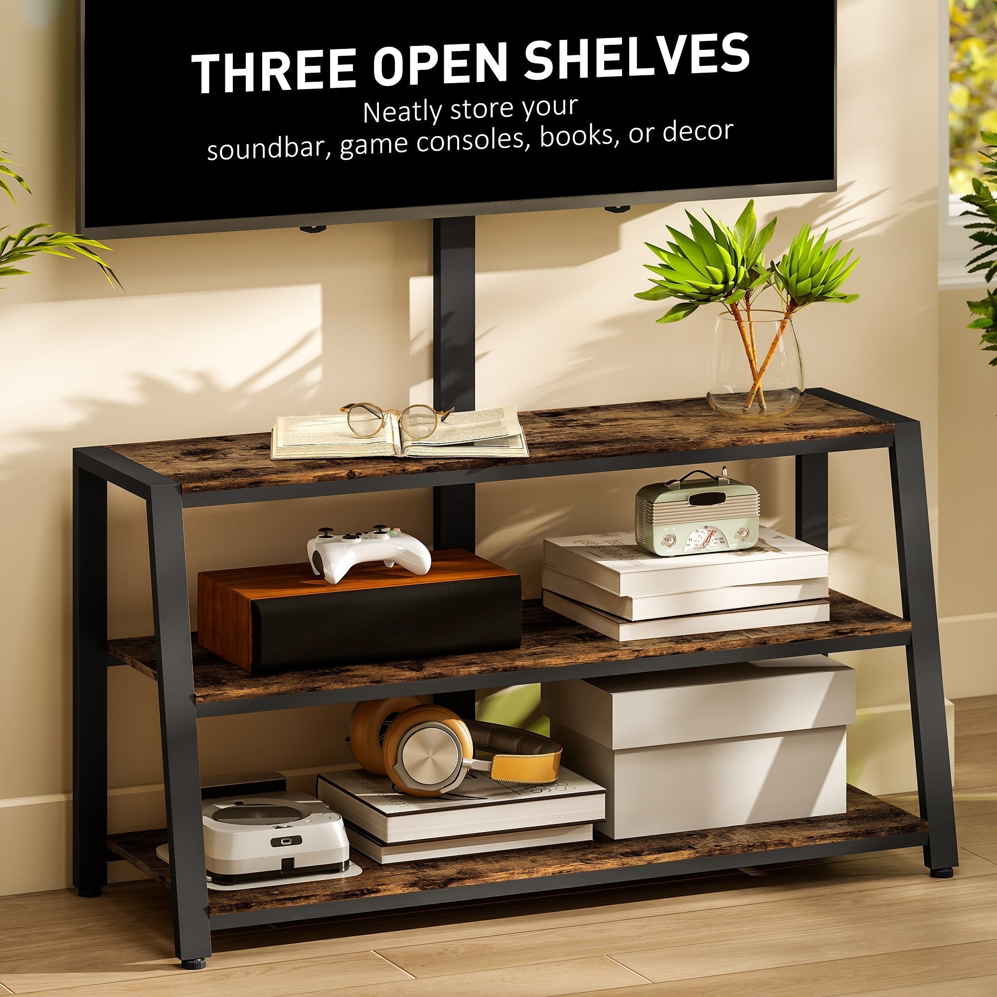 HOMCOM Industrial-Style TV Stand, with 35 Swivel Bracket - Dark Brown