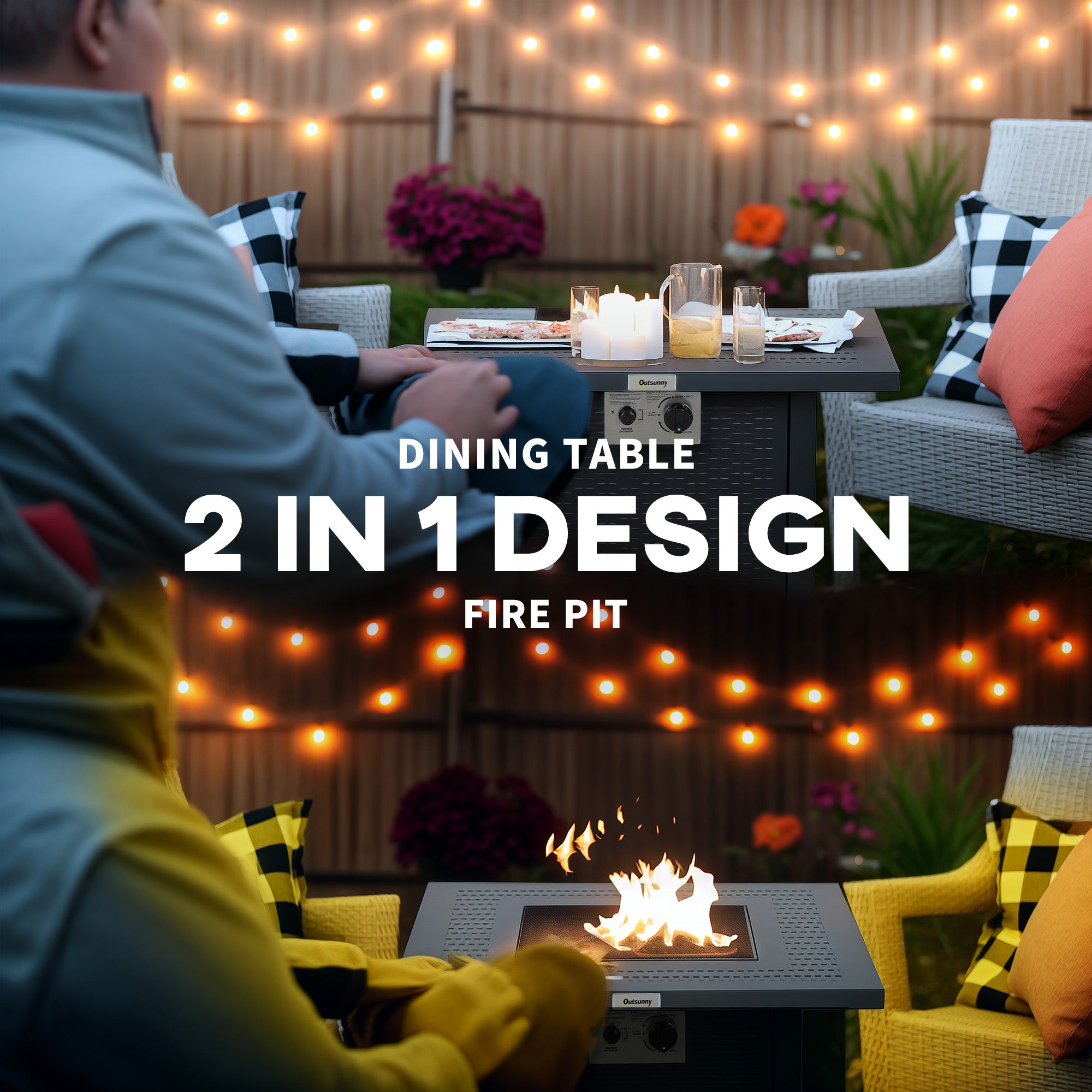 Outsunny 71 x 71cm 40000 BTU Gas Firepit Table - Black/Dark Grey