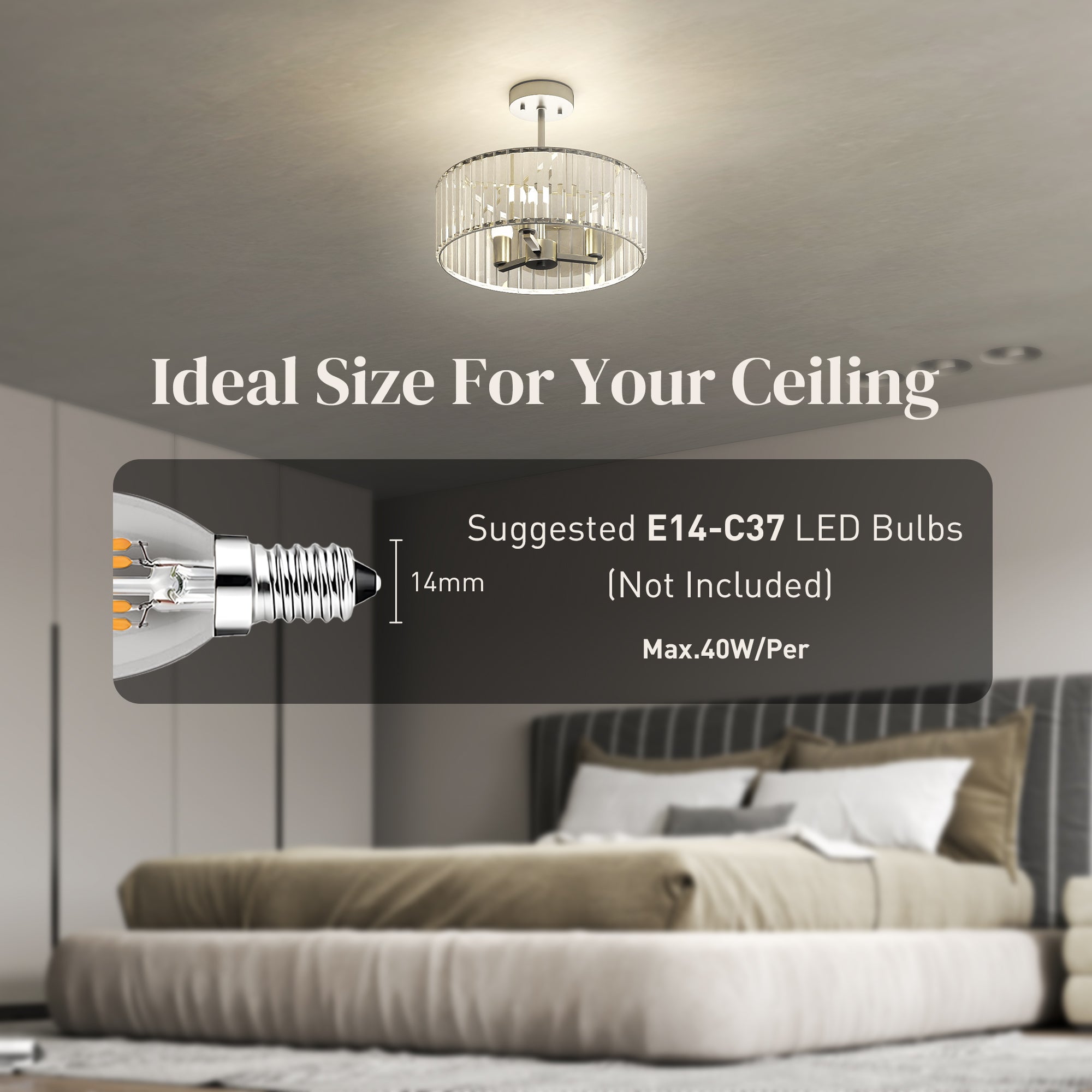 HOMCOM Crystal Ceiling Light Fixture, Semi Flush Mount Modern Crystal Chandelier Ceiling Light for Living Room, Bedroom, Hallway, Dining Room, E14 Base 3-Lights, Bulbs Not Included, Silver Tone