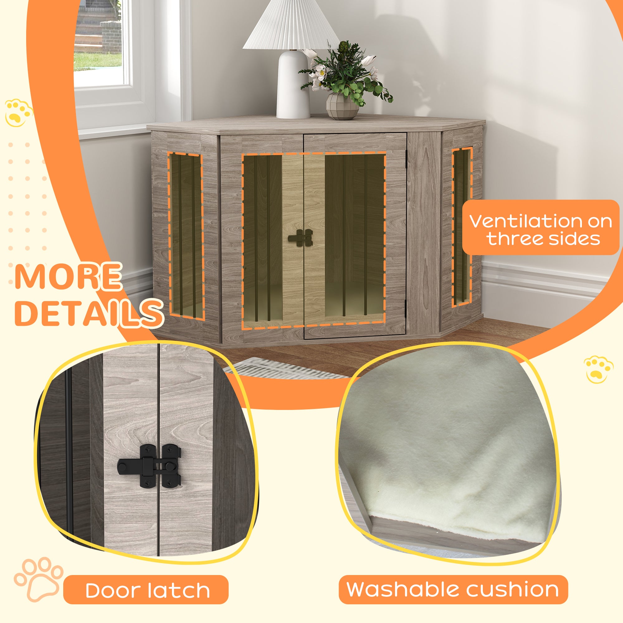 PawHut Dog Crate Furniture Side Table, with Cushion, 104 x 55 x 63cm - Walnut Brown