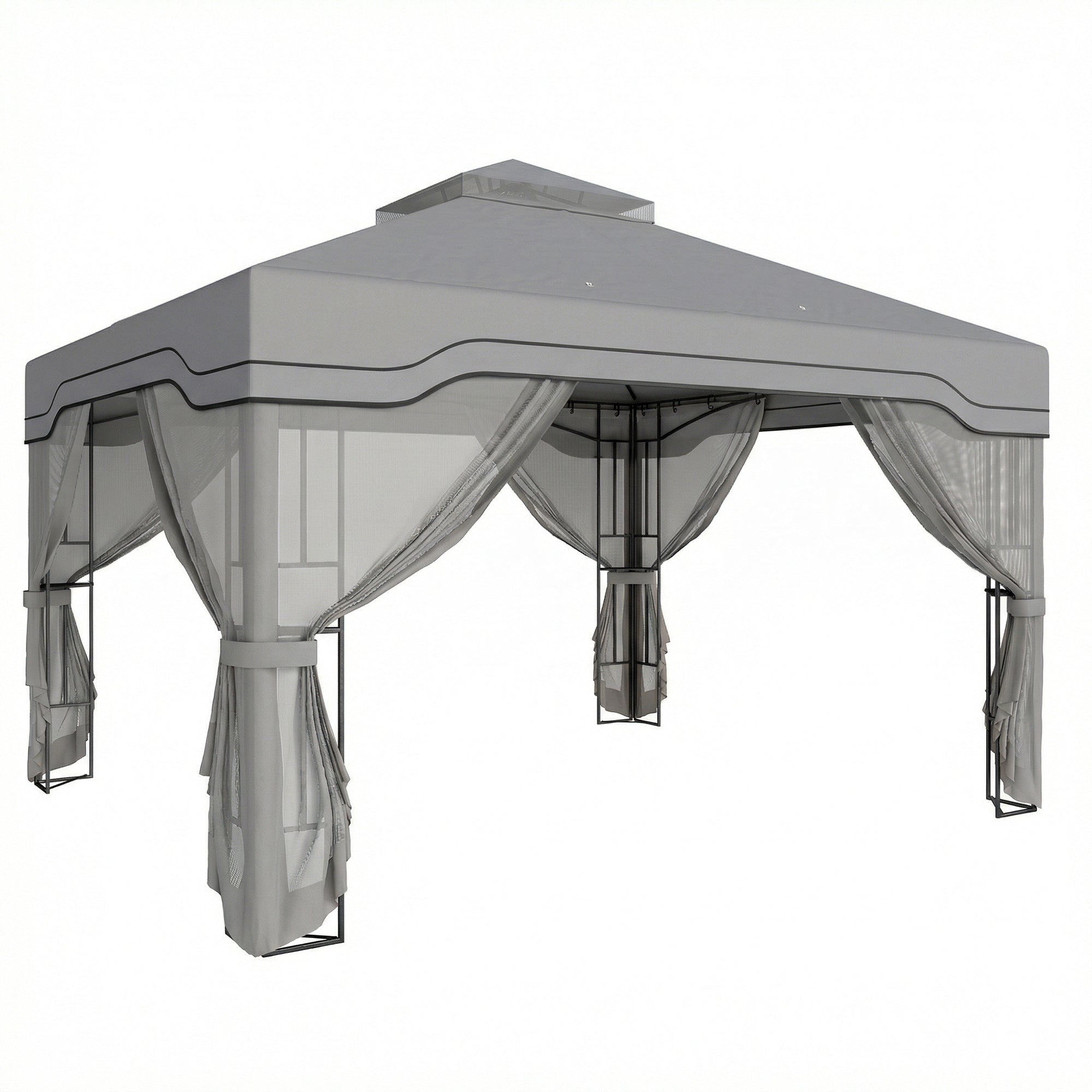 Outsunny 3 x 3.6 m Outdoor Garden Gazebo with Post Shelves, UPF50+ Patio Permanent Pavilion with Hook, Dark Grey