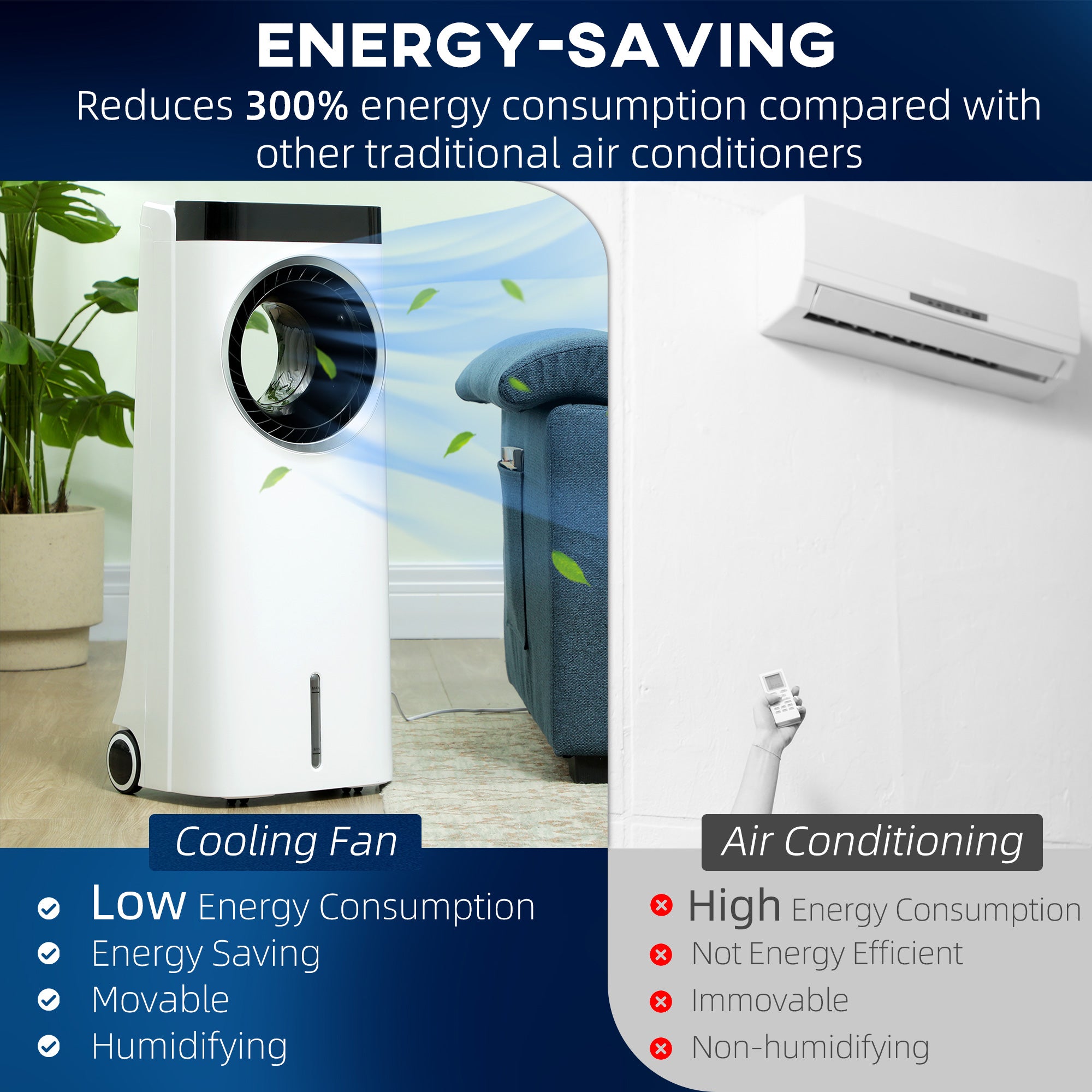 HOMCOM Evaporative Air Cooler, 6.5L 4-in-1 Bladeless Portable Cooler, Fan, Humidifier, Air Clean Anion with Oscillation, 6 Speeds, 24H Timer, Sleep Mode, 2 Ice Packs, Wheels, Remote, for Home Office