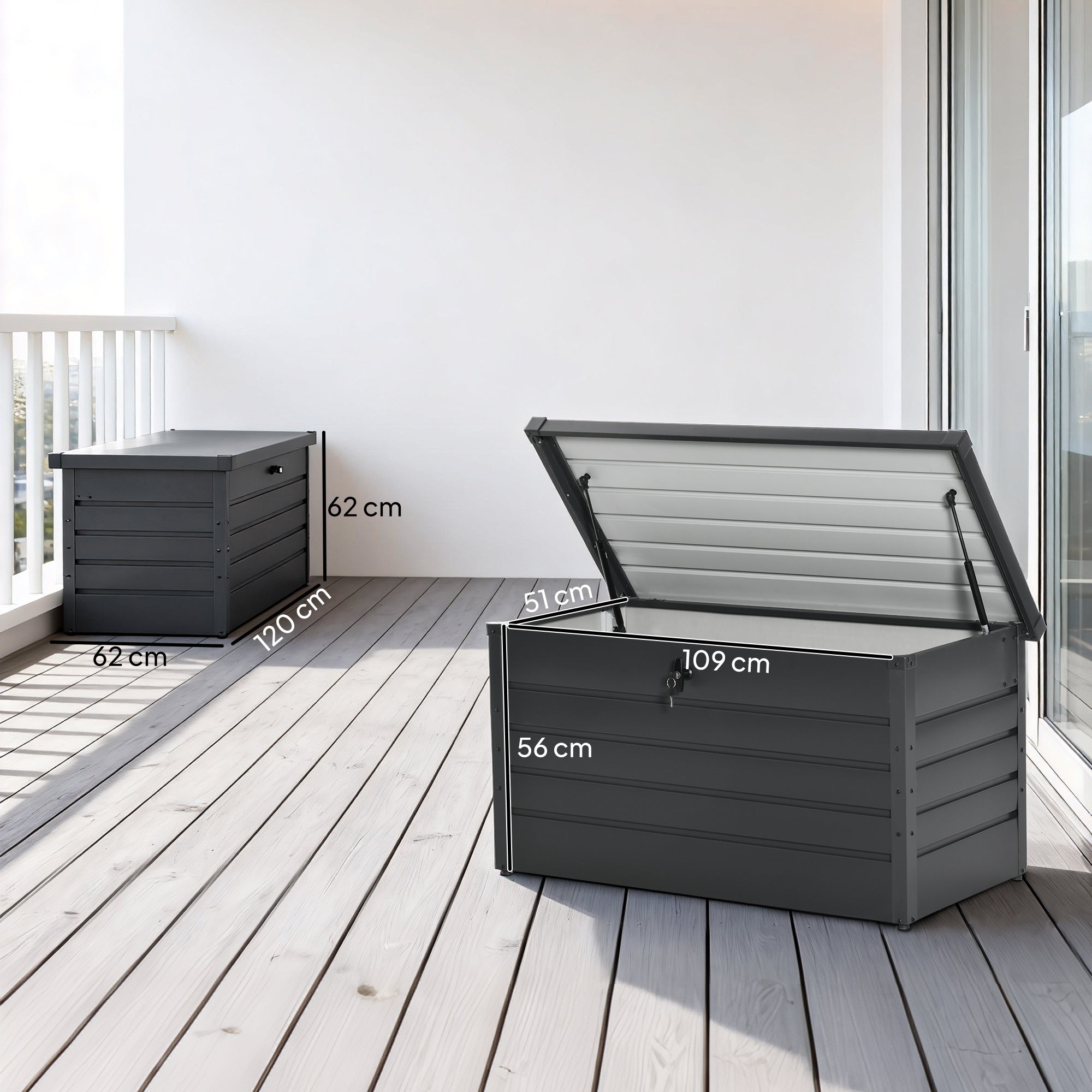 Outsunny 311L Galvanised Steel Garden Storage Box - Dark Grey