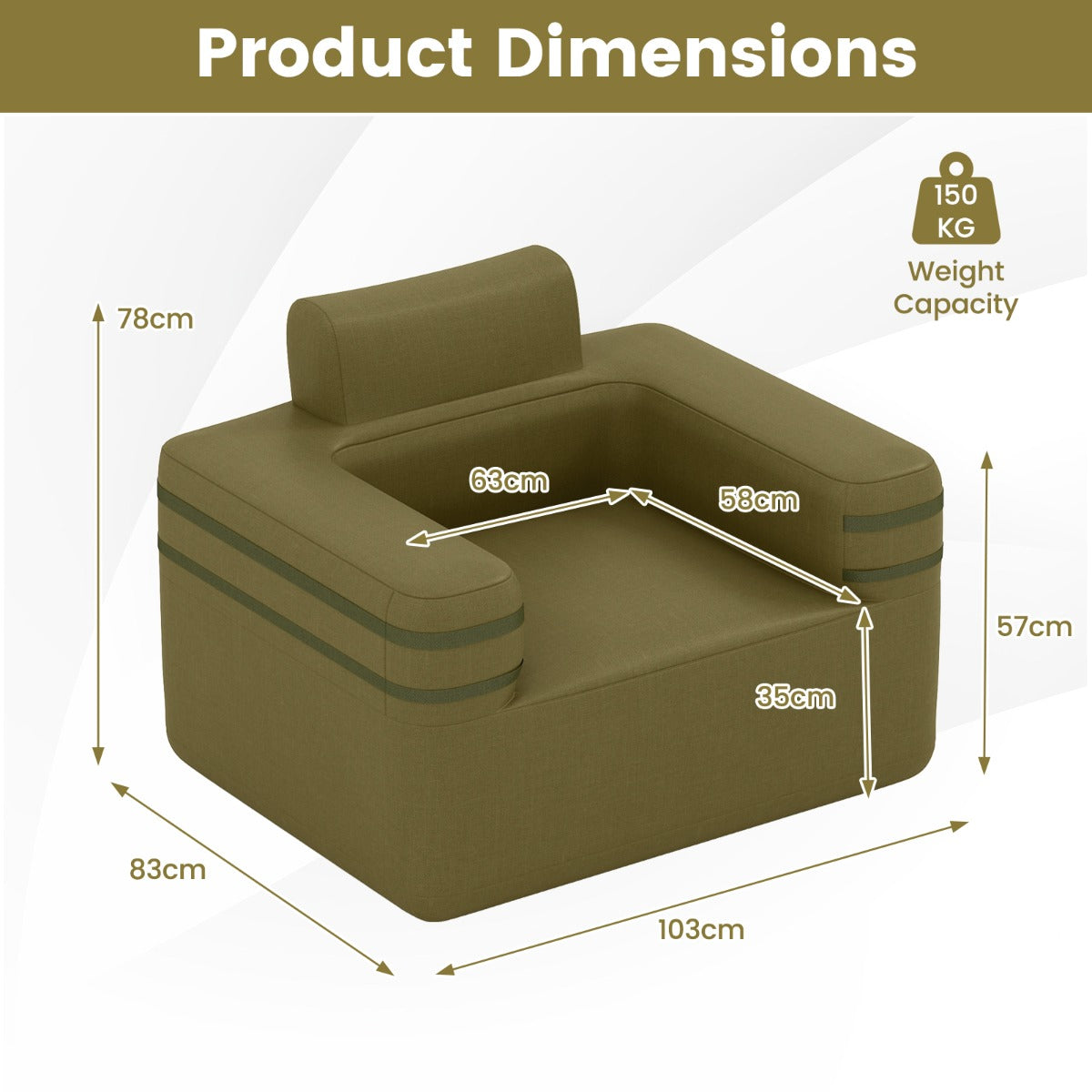 Inflatable Camping Chair Portable Sofa Chair with Built-in Air Pump-Green