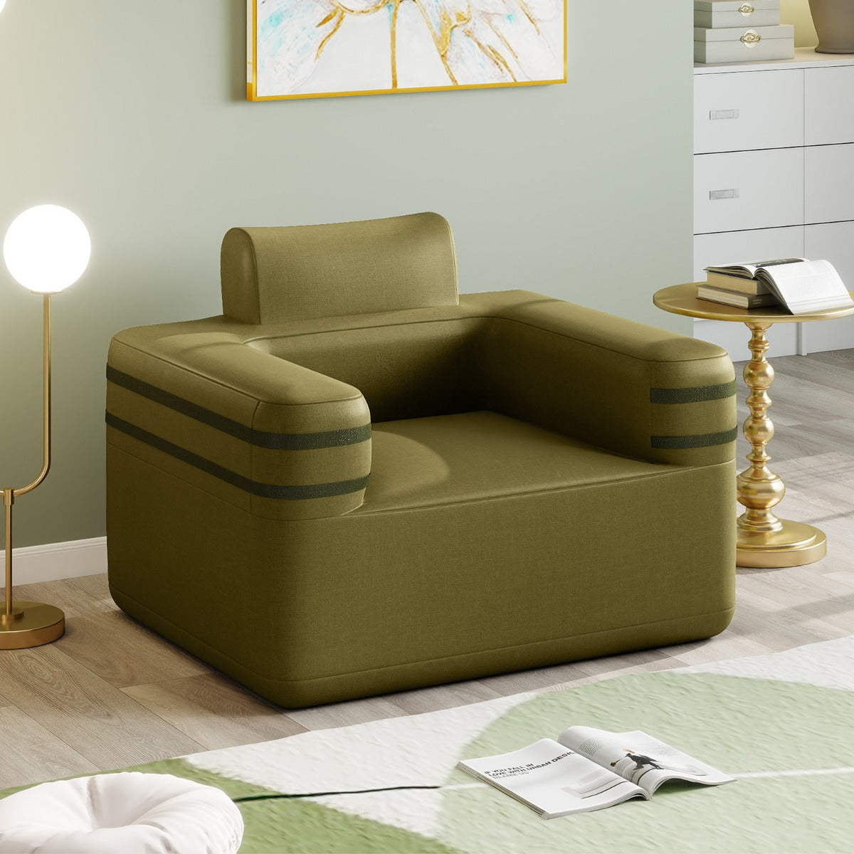 Inflatable Camping Chair Portable Sofa Chair with Built-in Air Pump-Green