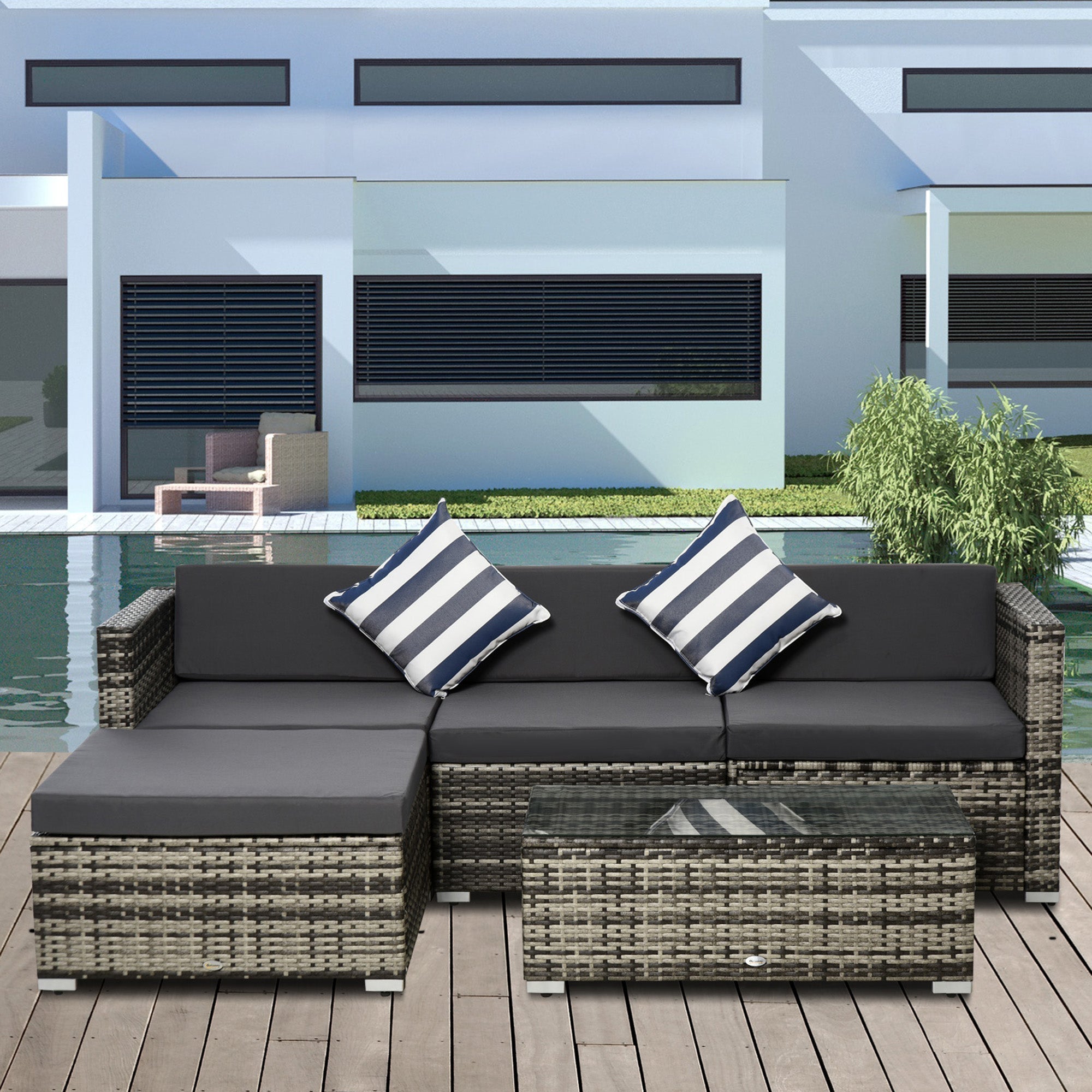 Outsunny Rattan Garden Sofa Set, 4-Seater Wicker Sectional for Garden, Grey