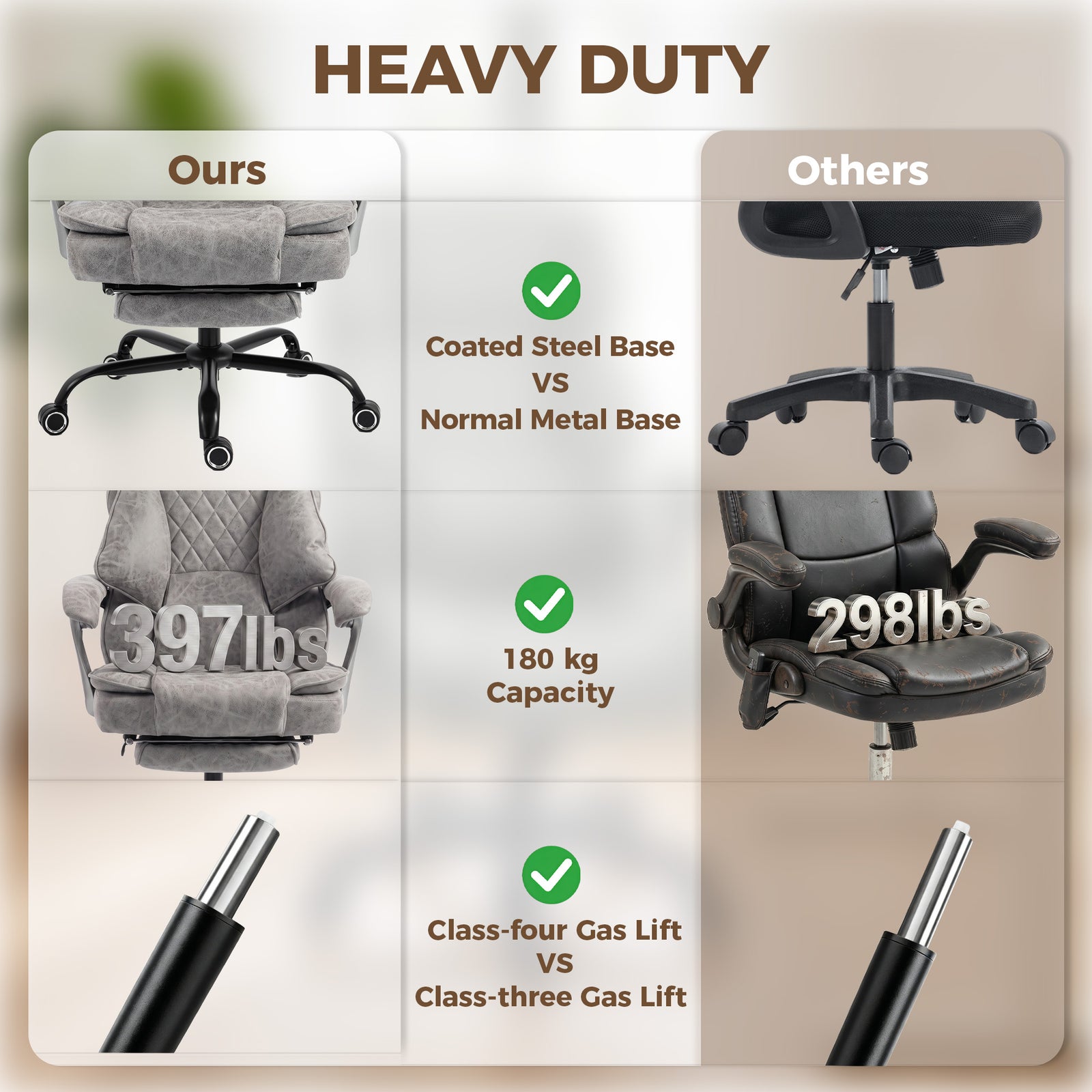HOMCOM Executive Office Chair, Leathaire Big and Tall Office Chair 180 kg with Wide Seat, Reclining, Lumbar Support, Grey