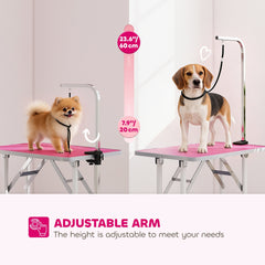 PawHut 32" Foldable Dog Grooming Table Pet Drying Beauty Table Adjustable Fixed Arm Rubber Top, Pink