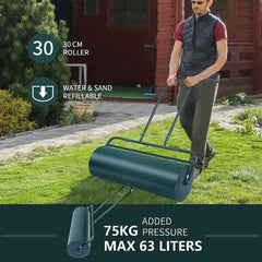 63L Heavy-Duty Garden Grass Roller with U-shaped Handle-Green