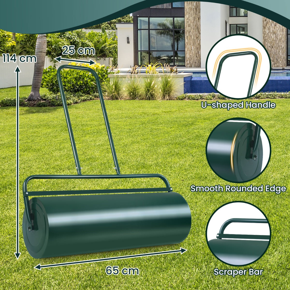 48 L Lawn Roller Steel Lawn Rolling Machine-Green