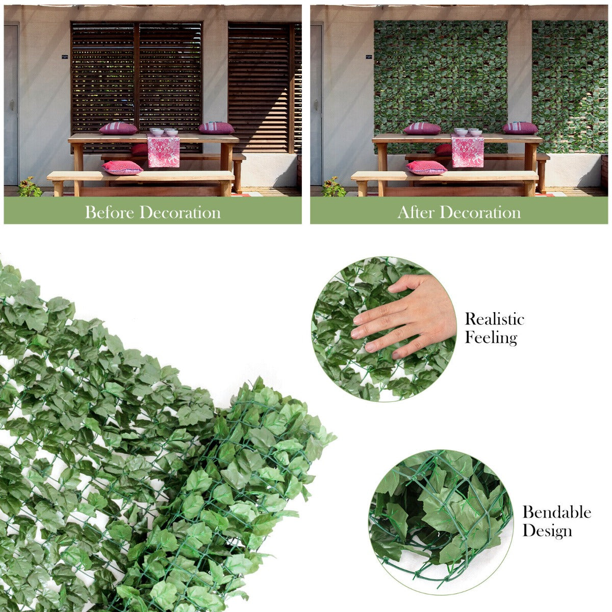 Artificial Ivy Privacy Fence Wall Screen with Zip Ties-150X240CM