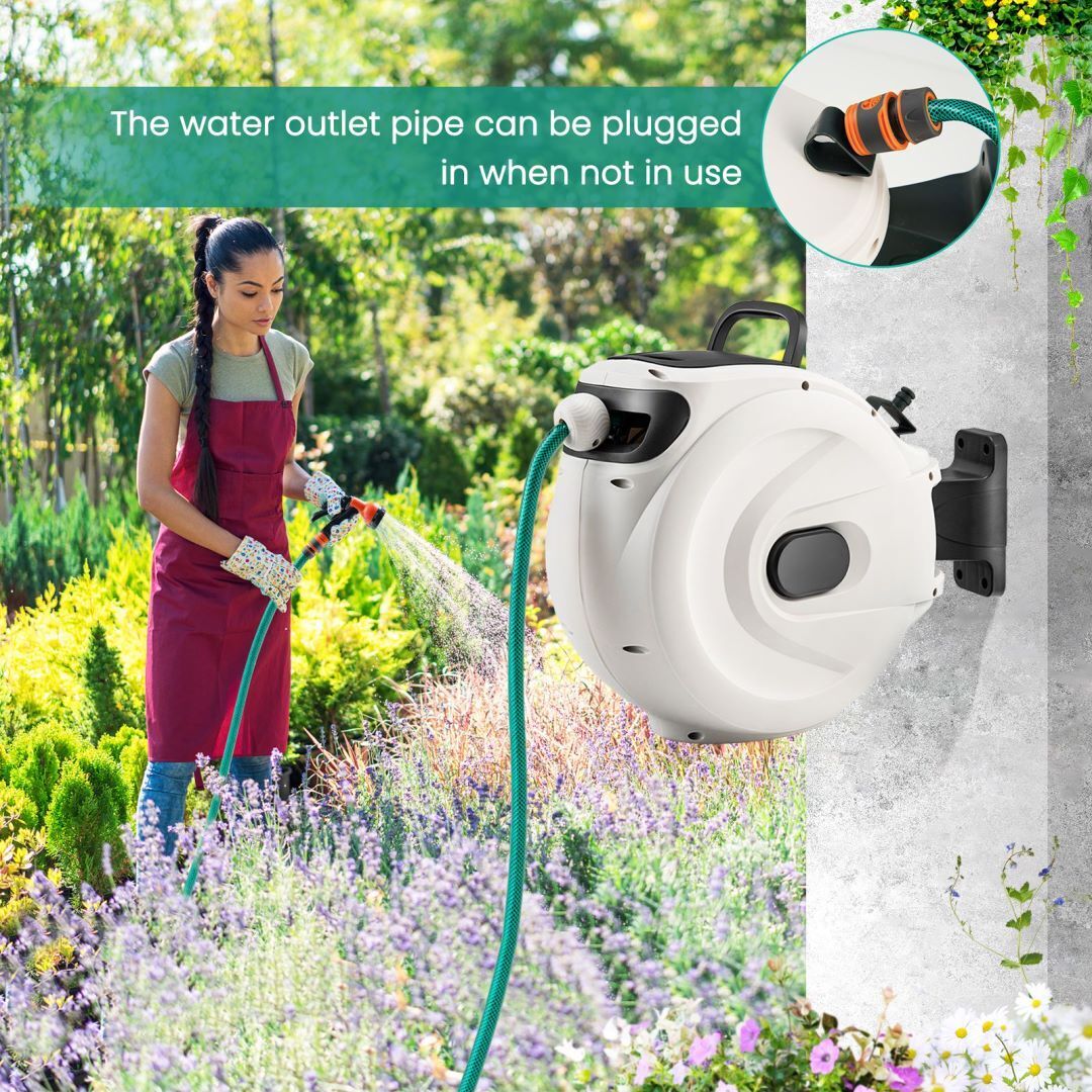 15+1M and 20+2M Wall Mounted Hose Reel Retractable Auto Rewind Watering-20+2M