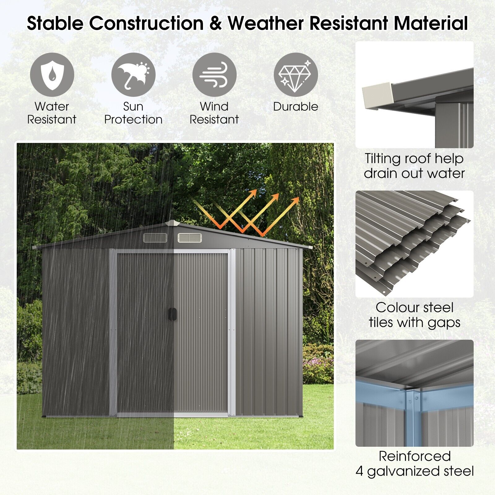 Outdoor Storage Shed with Foundation for Garden Yard-Dark Grey