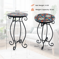 Outdoor Mosaic Round Plant Stand with Ceramic Tile Top