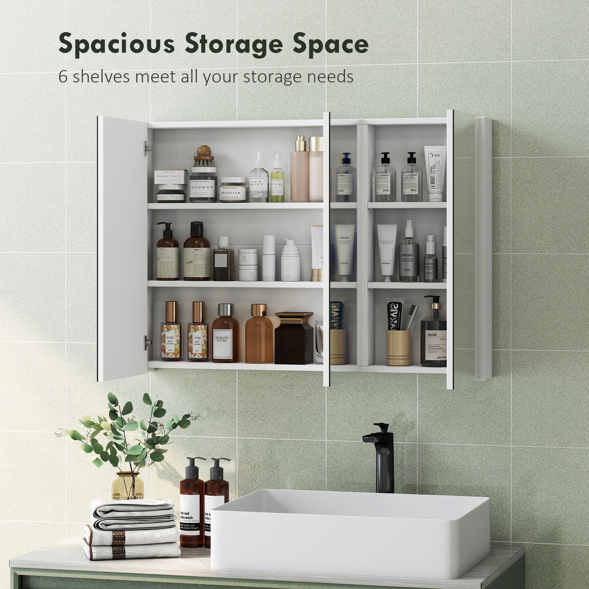 HOMCOM Three-Mirror Bathroom Storage Cabinet - White