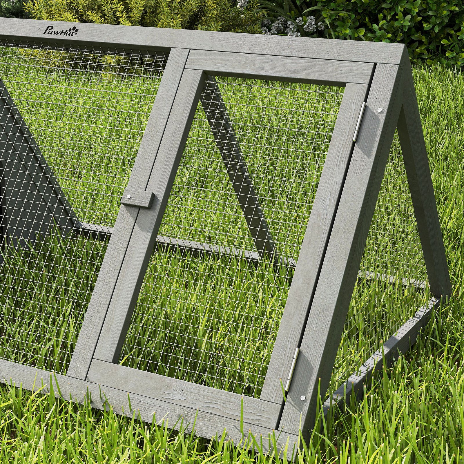 PawHut Rabbit Hutch, Wooden Guinea Pig Hutch with Run and Doors, Outdoor Triangle Bunny House for Rabbits,Duck and Chicken