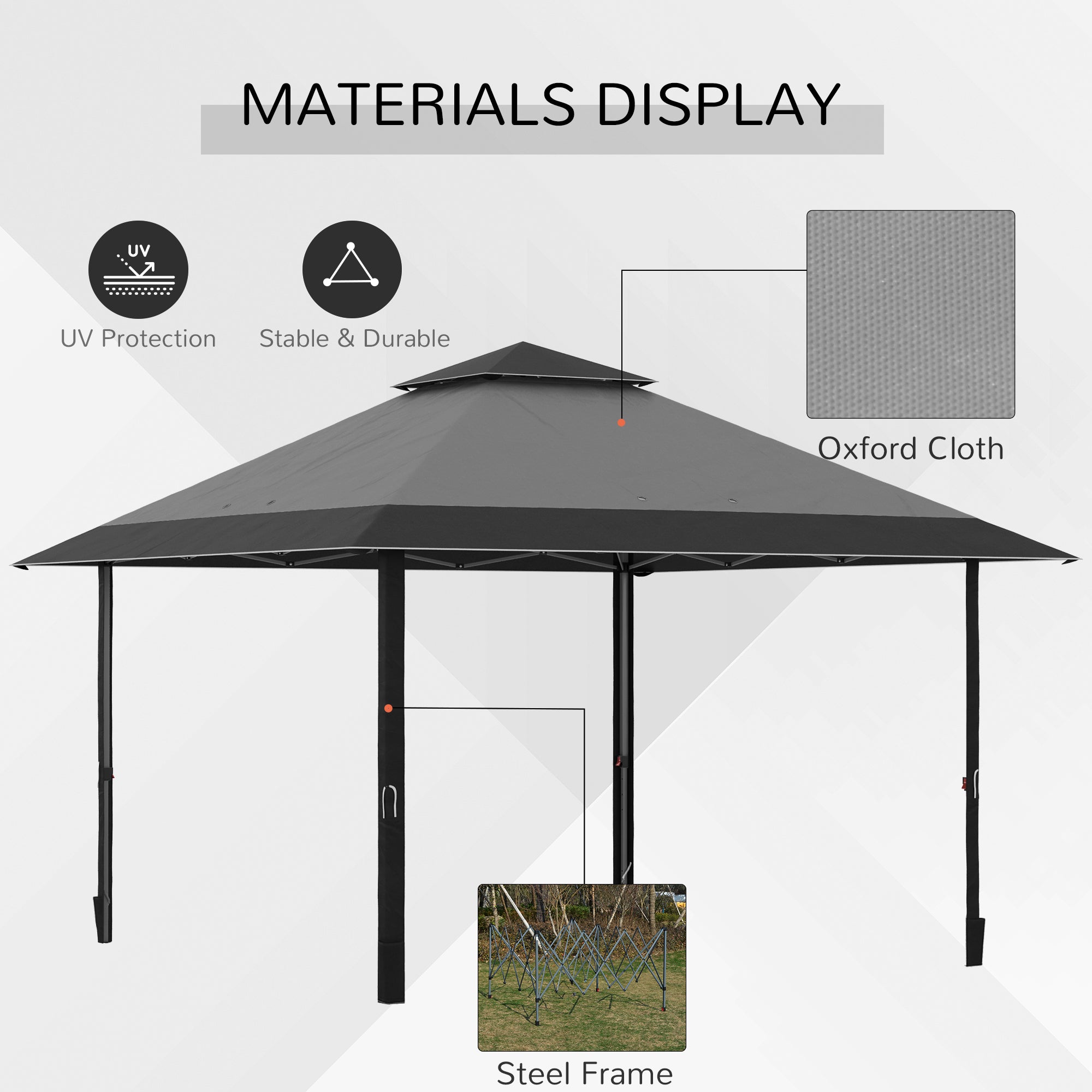 Outsunny 4 x 4m Pop-up Gazebo Double Roof Canopy Tent with UV Proof, Roller Bag & 3-Level Height Adjustable Outdoor Party, Steel Frame, Grey