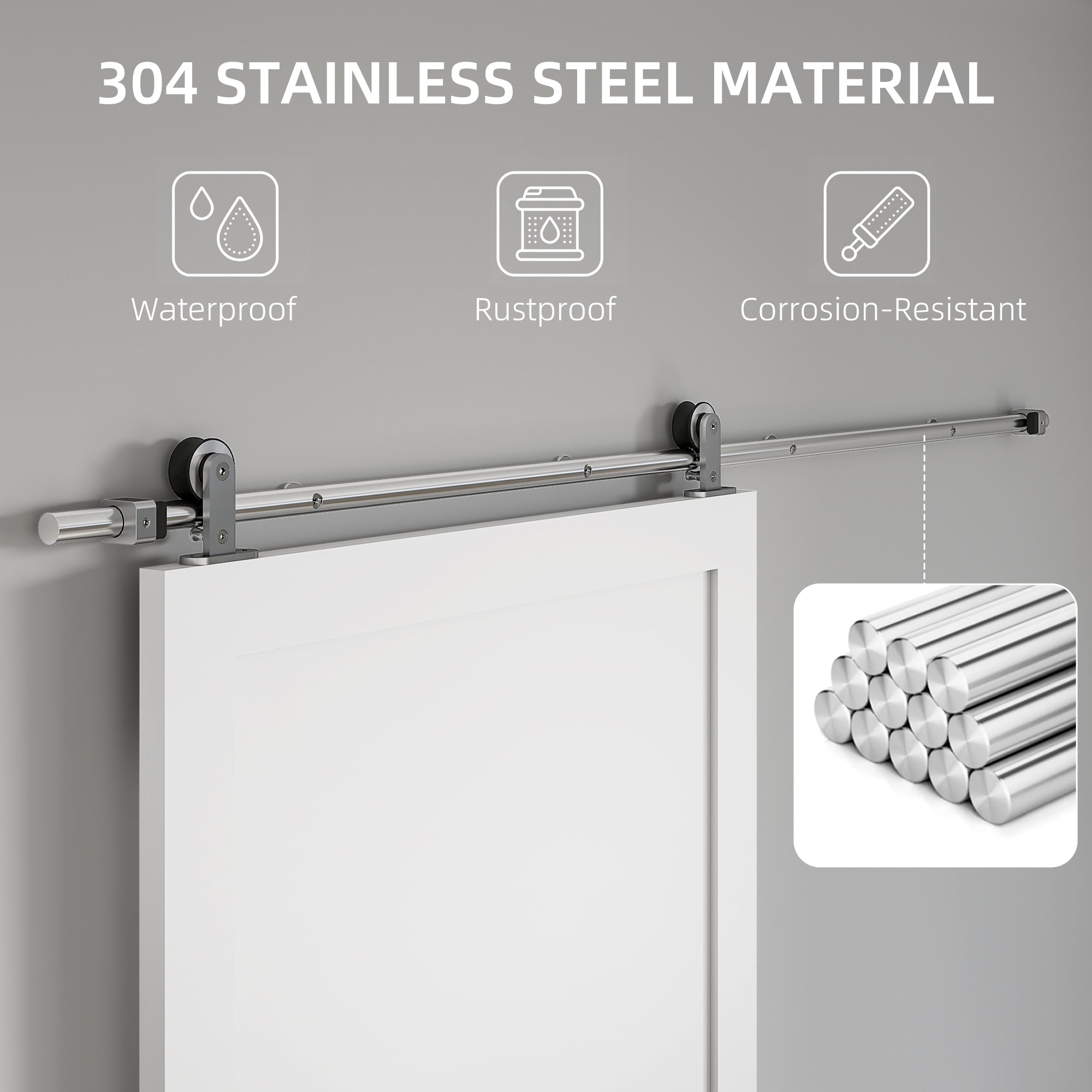 HOMCOM Sliding Door Hardware Kit Smooth Quiet 304 Stainless Steel for 200cm Track Sliver Tone