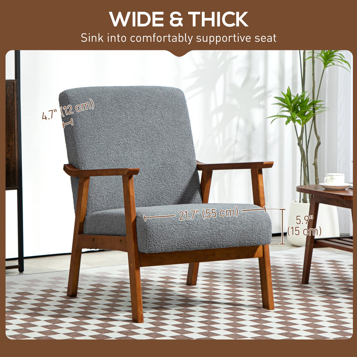 HOMCOM Armchair with Wide Seat in Grey, image 4