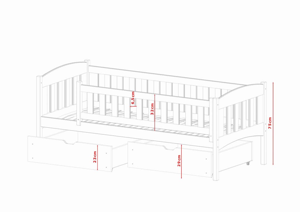 Wooden Single Bed Gucio with Storage