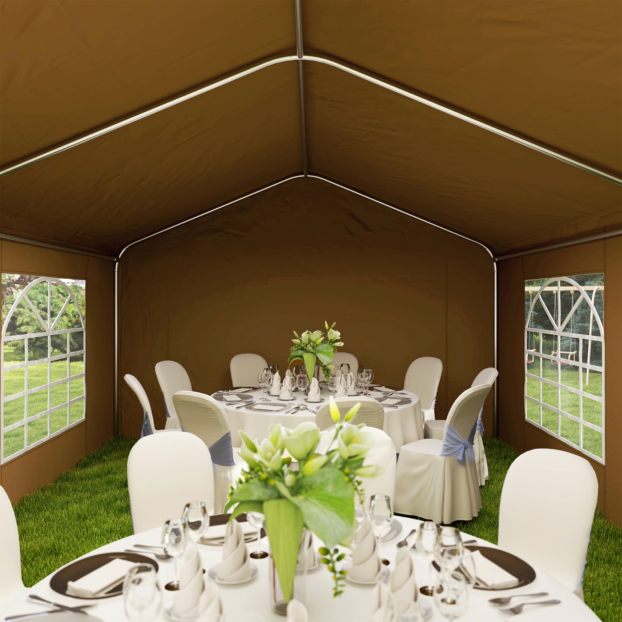 Outsunny 6m x 4m Marquee Party Tent Wedding Canopy, Pop Up Gazebo with Sidewalls, Doors, Windows, Galvanised Garden Gazebo for Parties Events, Yellow