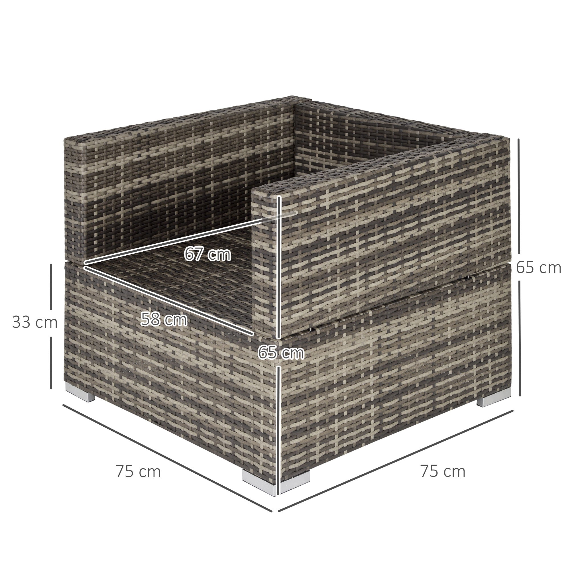 Outsunny Single Rattan Garden Chair, PE Wicker Garden Armchair with Cushions, Outdoor Rattan Chair with Armrests and Steel Frame for Conservatory, Porch, Patio, Balcony, Dark Grey