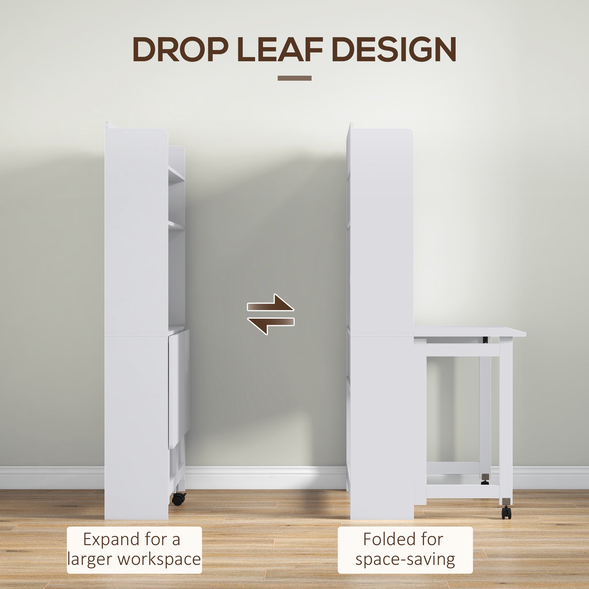 HOMCOM Foldable Desktop, Computer Desk with Storage Shelves, 80 x 69 x 155 cm, White