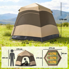 Outsunny Double Layer Instant Pop Up Tent with Rainfly, Portable Camping Shelter with Sewn-in Groundsheet and Carry Bag, Brown