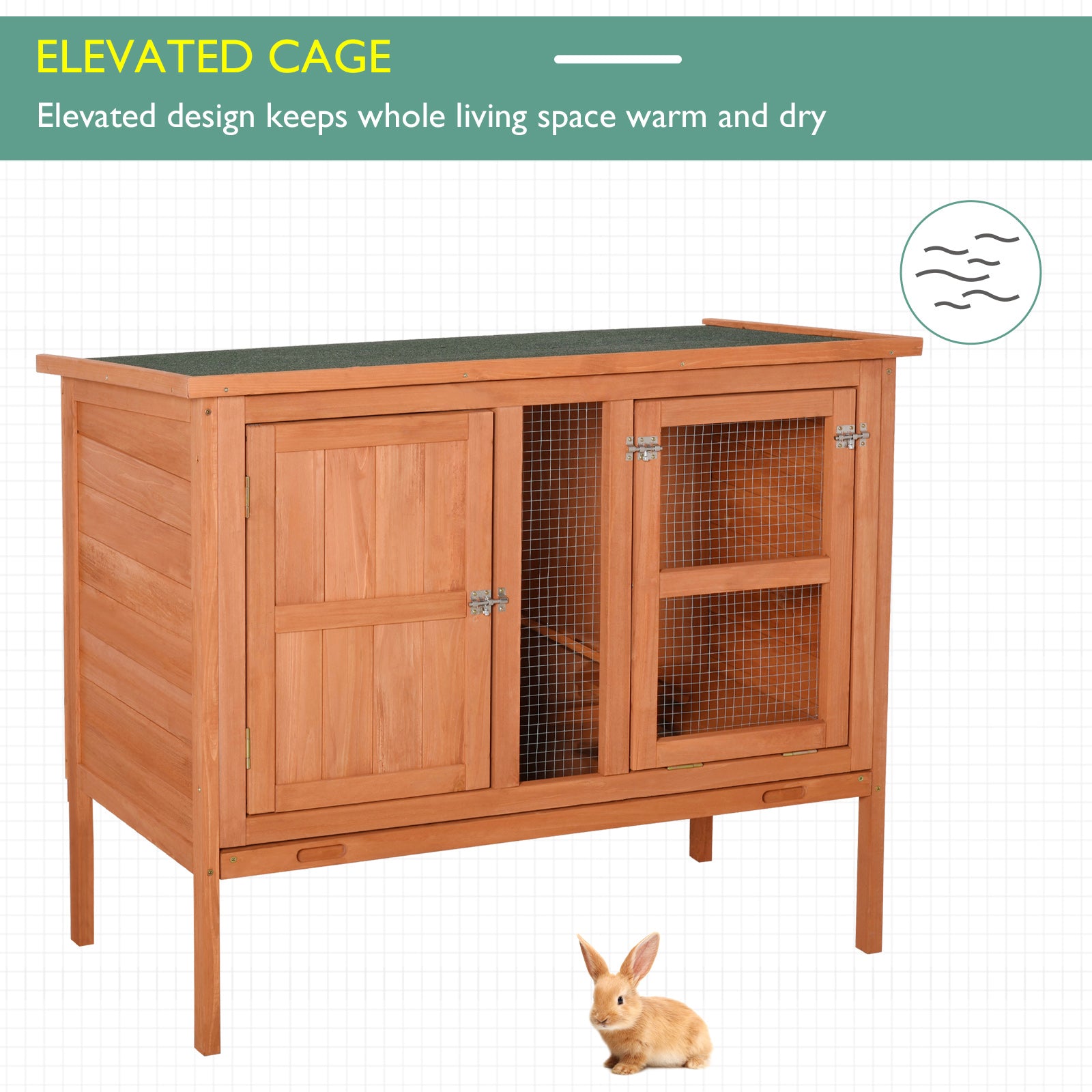 PawHut Wooden Guinea Pigs Hutches Elevated Pet Bunny House with Slide-Out Tray Openable Roof