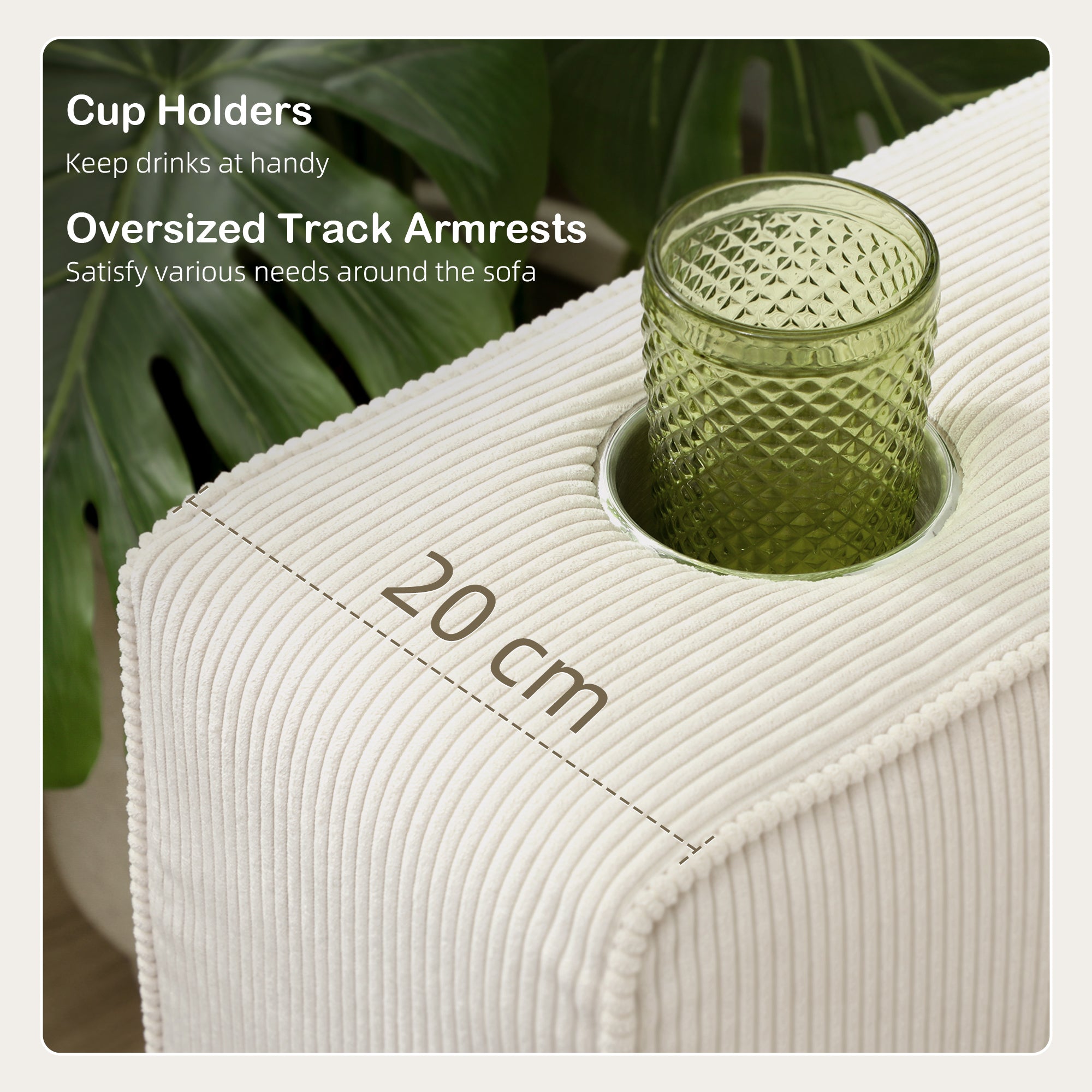 HOMCOM Three-Seater Corduroy Sofa - Cream White