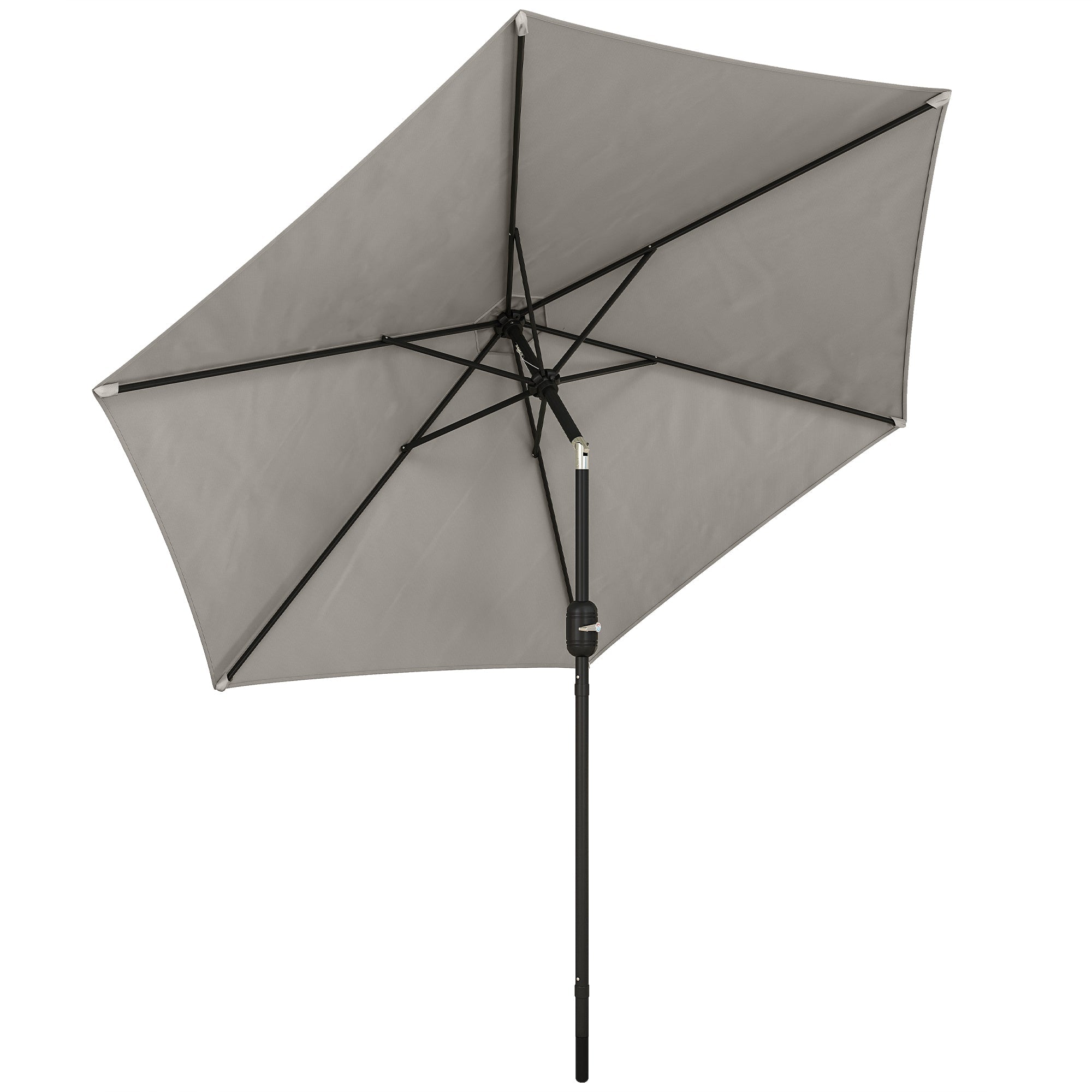 Outsunny 2.6 m Garden Parasol Umbrella with Aluminium Pole, Outdoor Patio Umbrella with Tilt and Crank, Vent, Light Grey