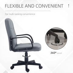 HOMCOM Desk Chair, PU Leather Computer Office Chair with Adjustable Height, Swivel Wheels for Home Work Study, Grey