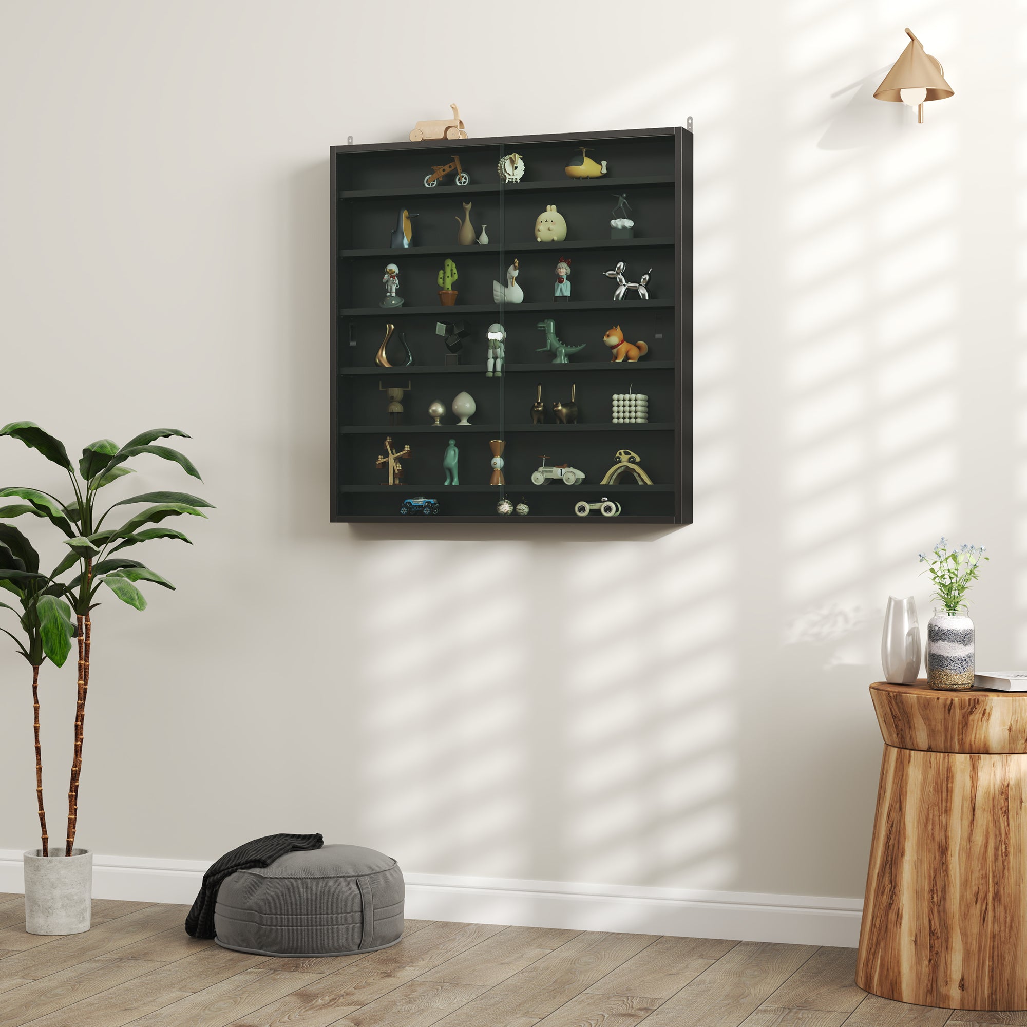 HOMCOM Six Shelf Display Cabinet, with Glass Doors - Black