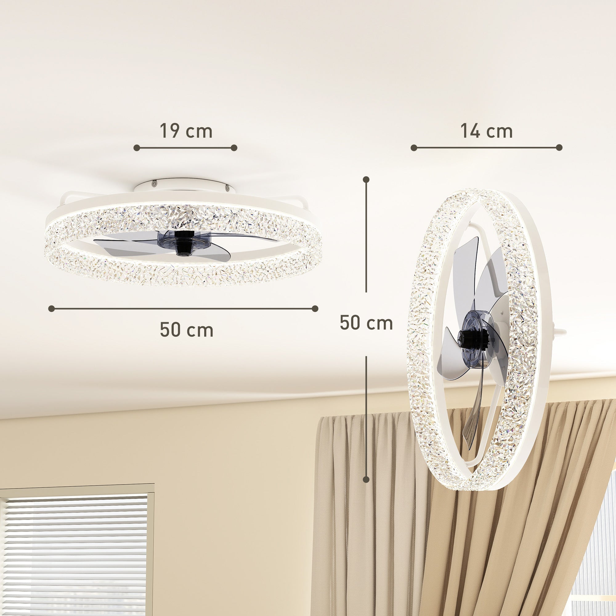 HOMCOM Ceiling Fan with Lights, Dimmable LED Mount Ceiling Fan Light with Remote App Control for Bedroom, White