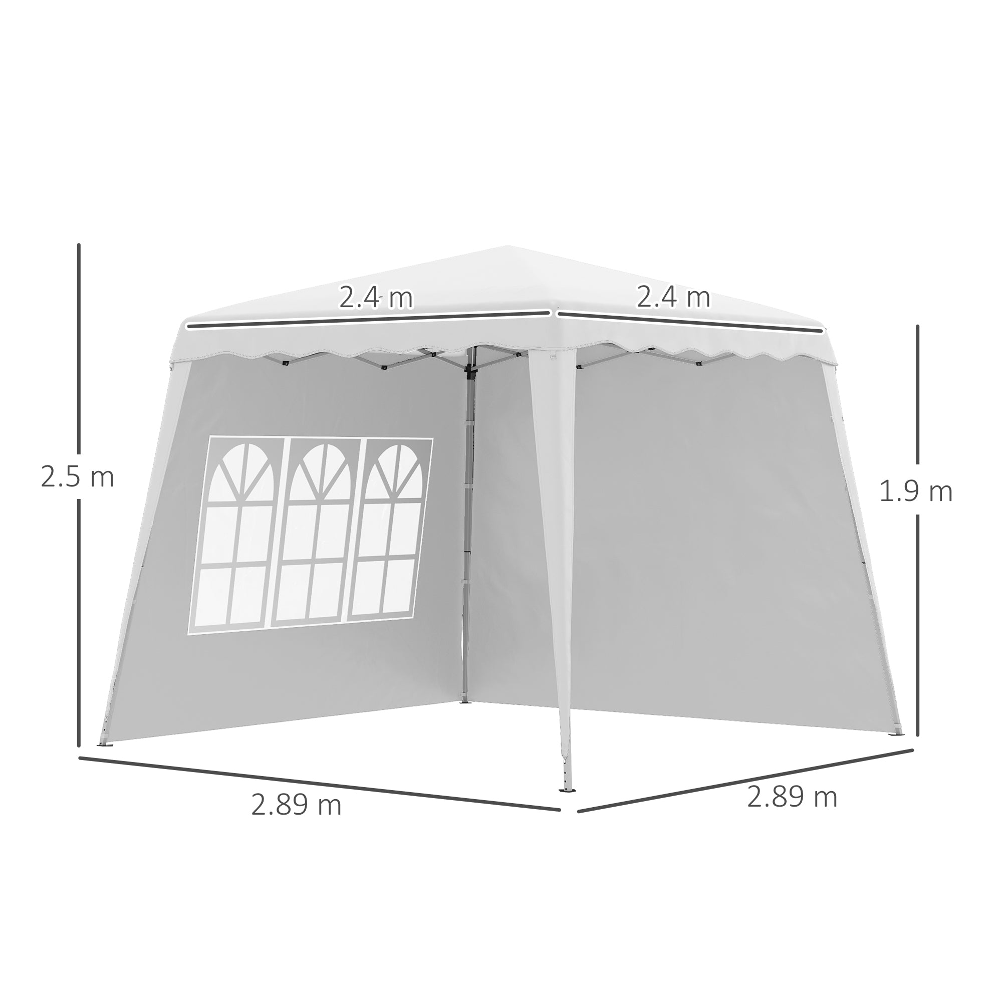 Outsunny 2.4 x 2.4m Two Wall Pop Up Gazebo - White