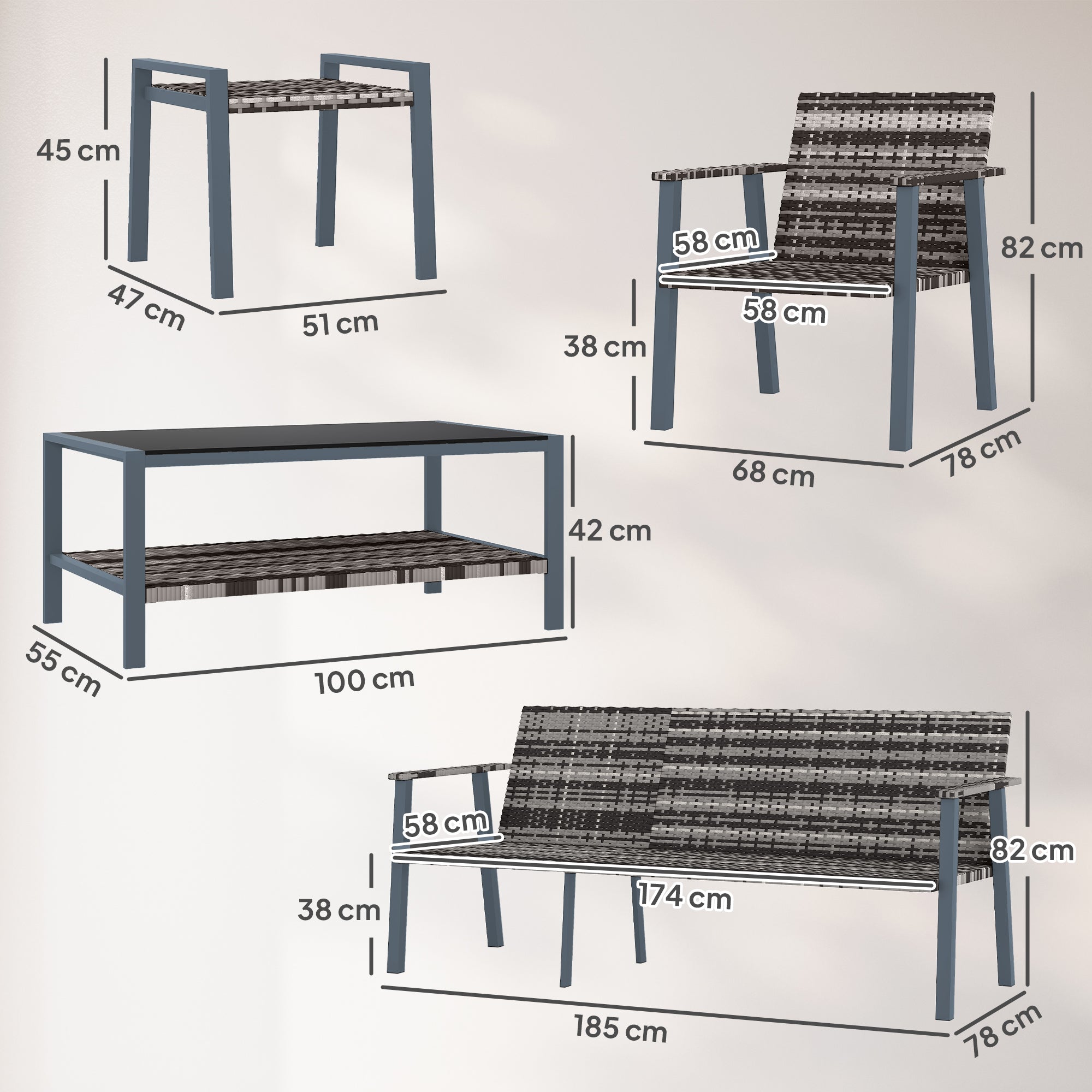 Outsunny Six-Piece Rattan Garden Sofa Set - Grey