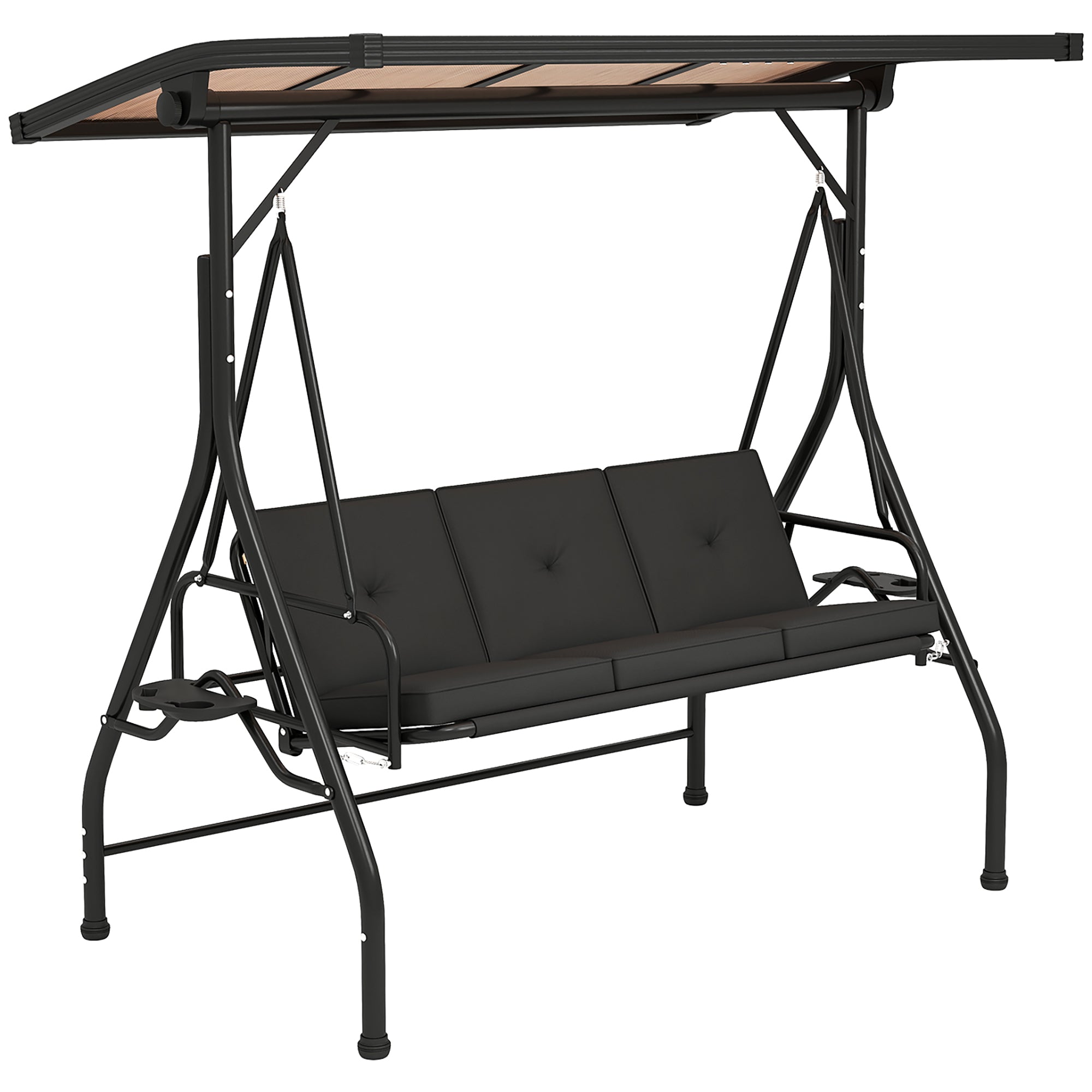 Outsunny Convertible Three-Seater Swing Bench Bed - Black
