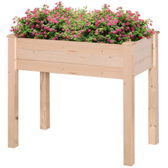 Outsunny Garden Wooden Planters, Rectangular Raised Bed,Flower Box, Fir Wood Indoor/Outdoor, Oak Tone, 86L x 46W x 76Hcm