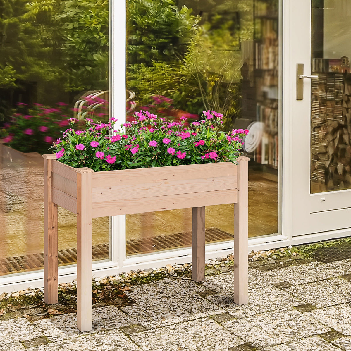 Outsunny Garden Wooden Planters, Rectangular Raised Bed,Flower Box, Fir Wood Indoor/Outdoor, Oak Tone, 86L x 46W x 76Hcm