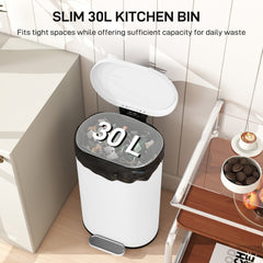 HOMCOM 30 L Modern Curved Kitchen Bin - White
